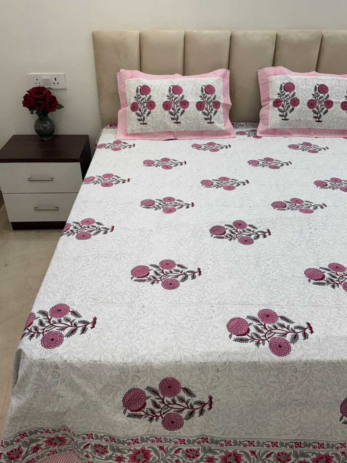 Pink Tapestry Double Bedsheet with Pillow Covers