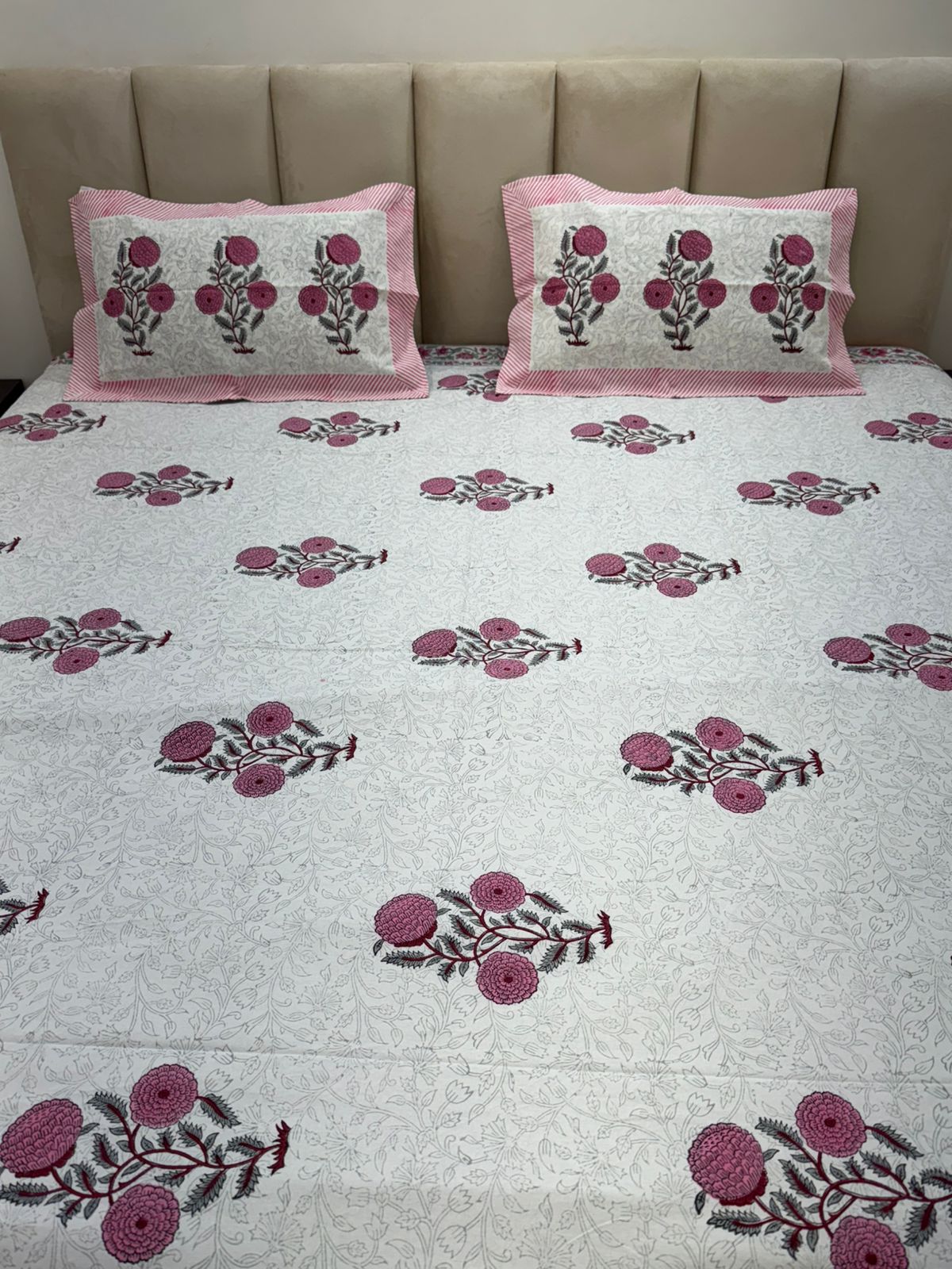 Pink Tapestry Double Bedsheet with Pillow Covers