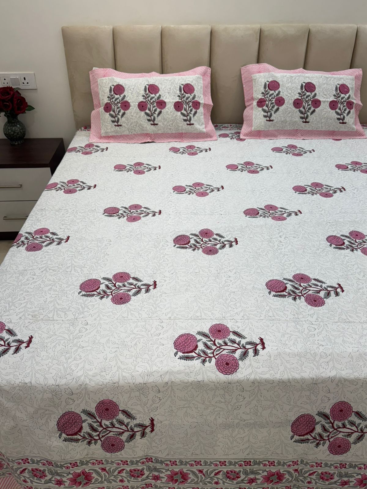 Pink Tapestry Double Bedsheet with Pillow Covers