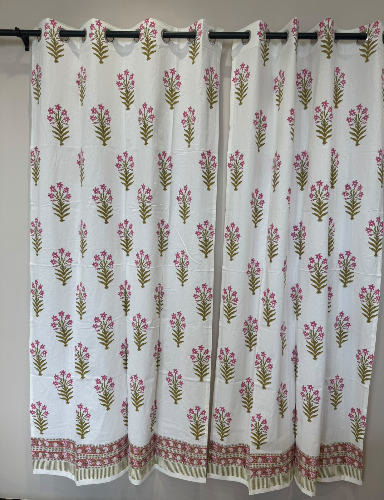 Block Printed Cotton Curtains 7ft Set(2pcs)
