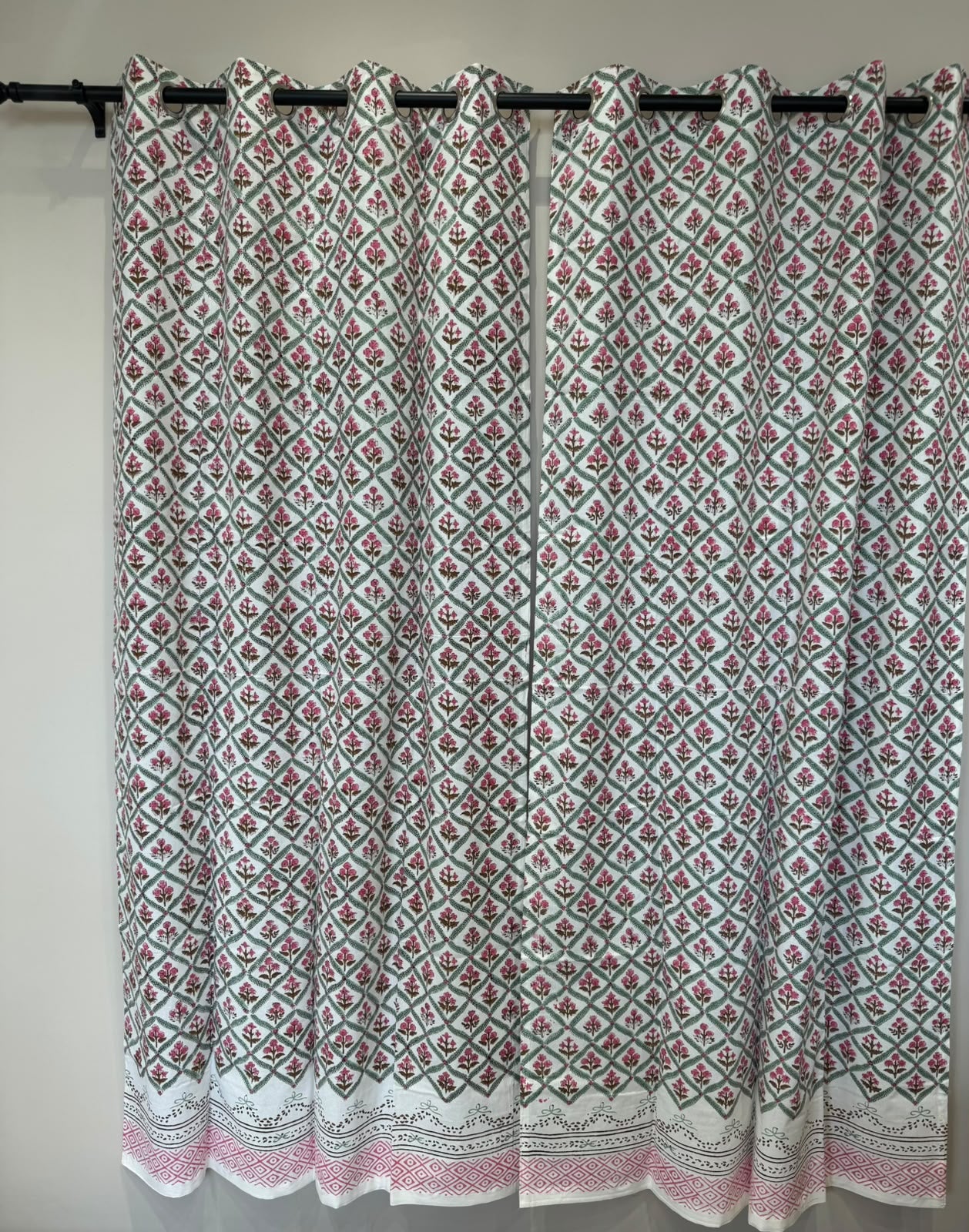 Block Printed Cotton Curtains 7ft Set(2pcs)