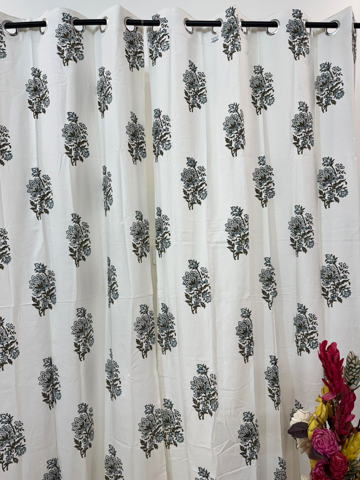 Sage Green Boota Cotton Curtains 7ft Set(2pcs)