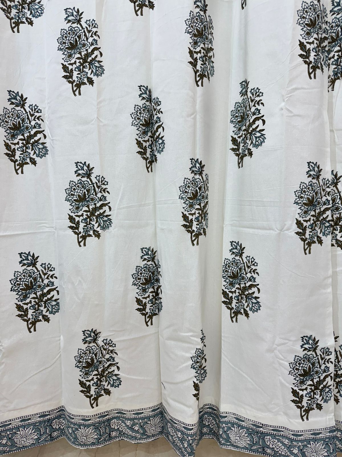 Sage Green Boota Cotton Curtains 7ft Set(2pcs)