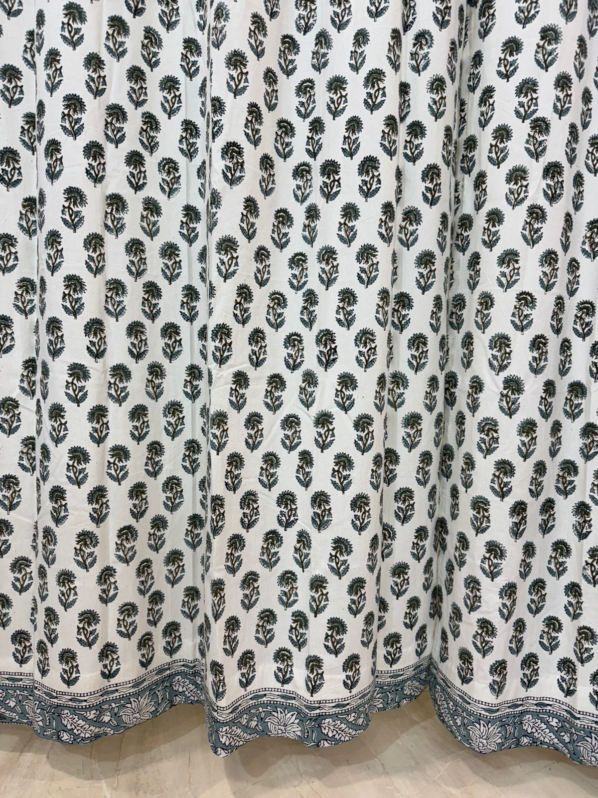Sage Green Bud Cotton Curtains 7ft Set(2pcs)