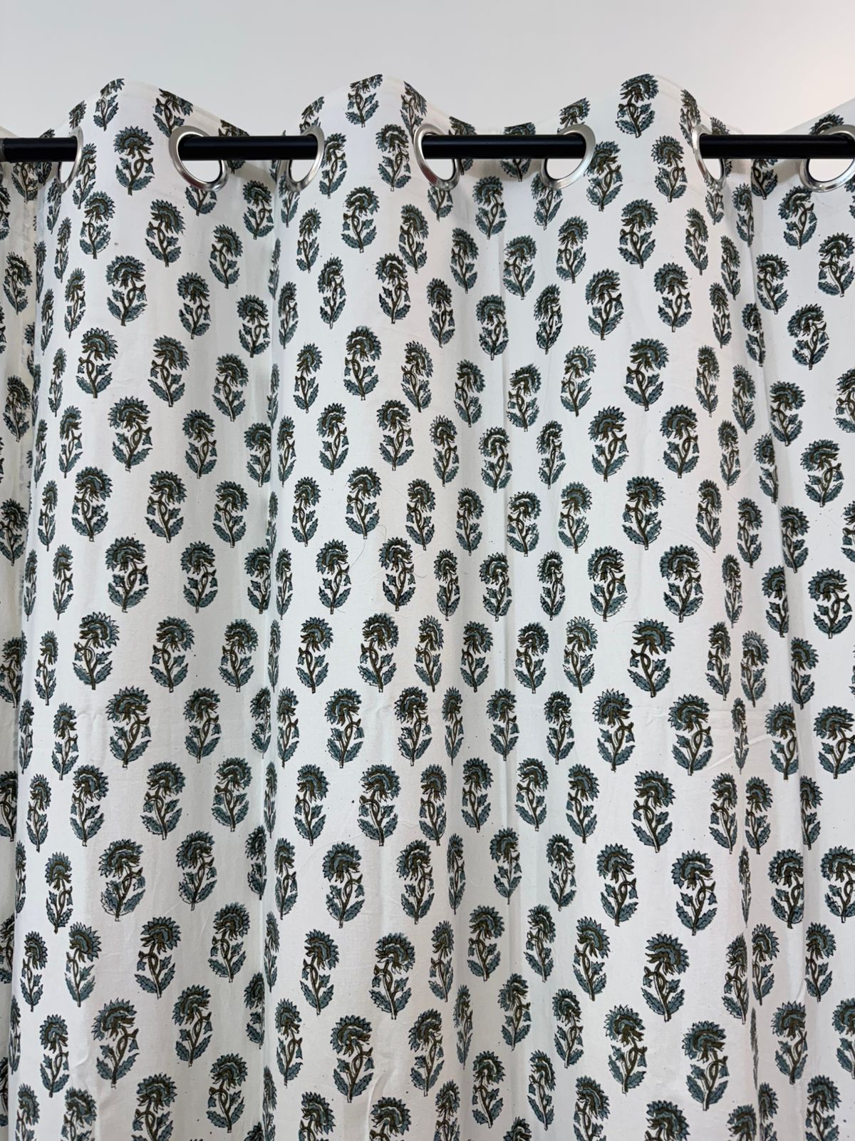Sage Green Bud Cotton Curtains 7ft Set(2pcs)