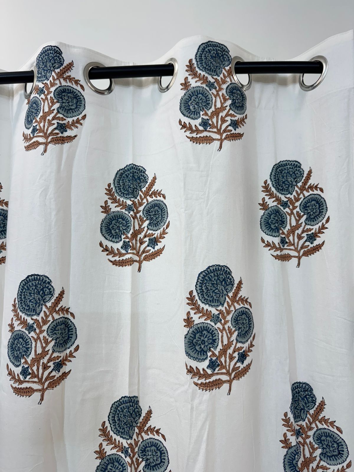 Natural Hue Boota Cotton Curtains 7ft Set(2pcs)