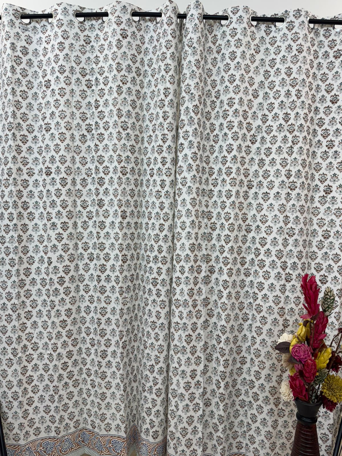 Natural Hue Bud Cotton Curtains 7ft Set(2pcs)