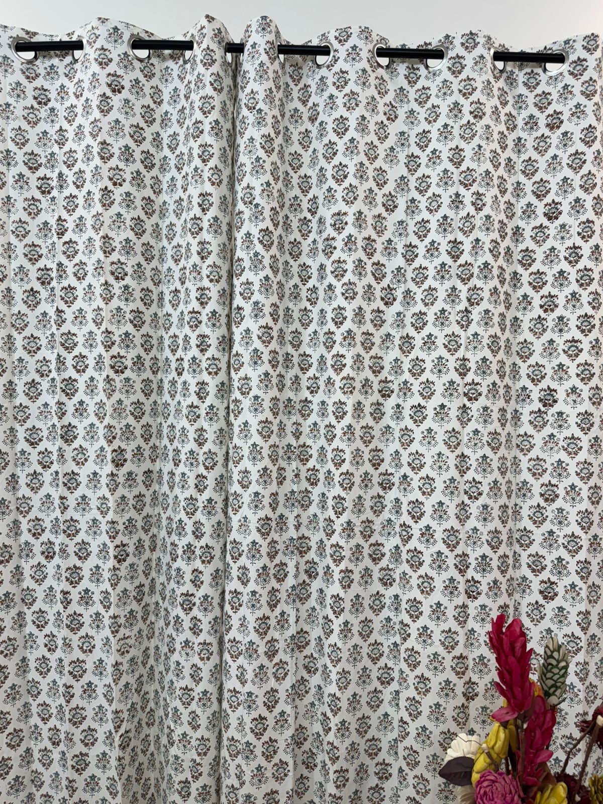 Natural Hue Bud Cotton Curtains 7ft Set(2pcs)