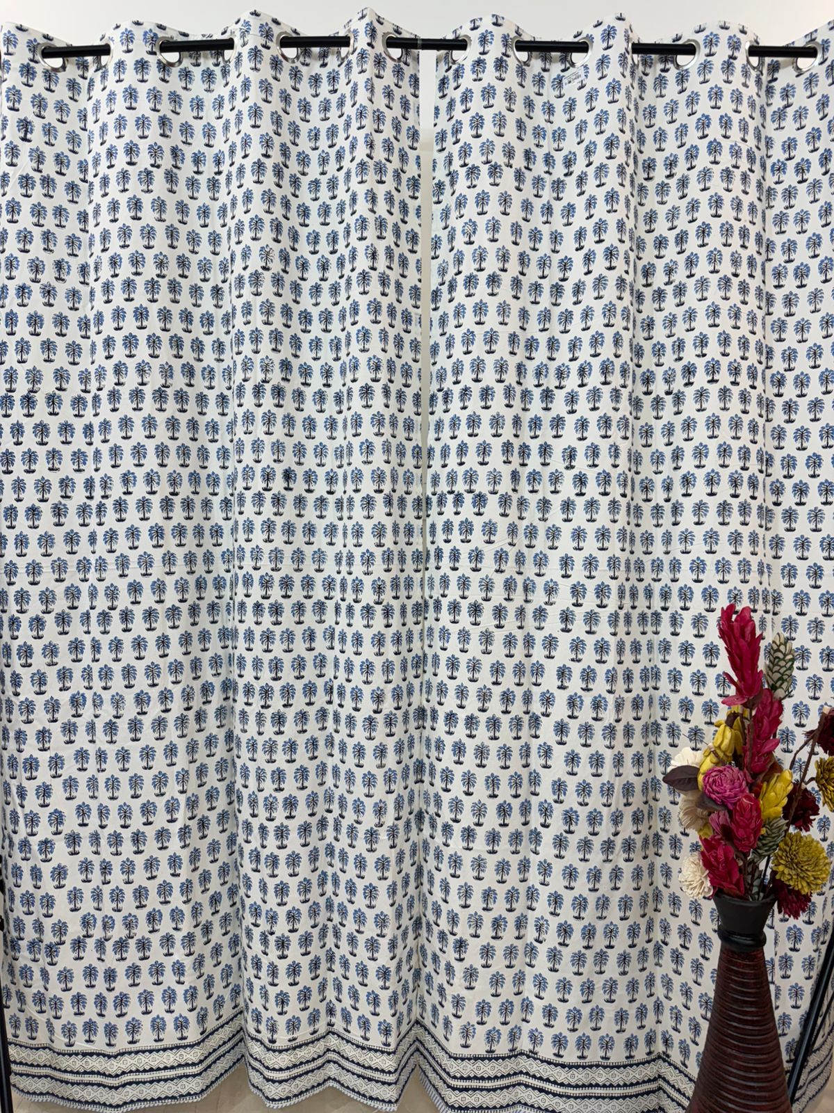 Sapphire Spring Bud Cotton Curtains 7ft Set(2pcs)