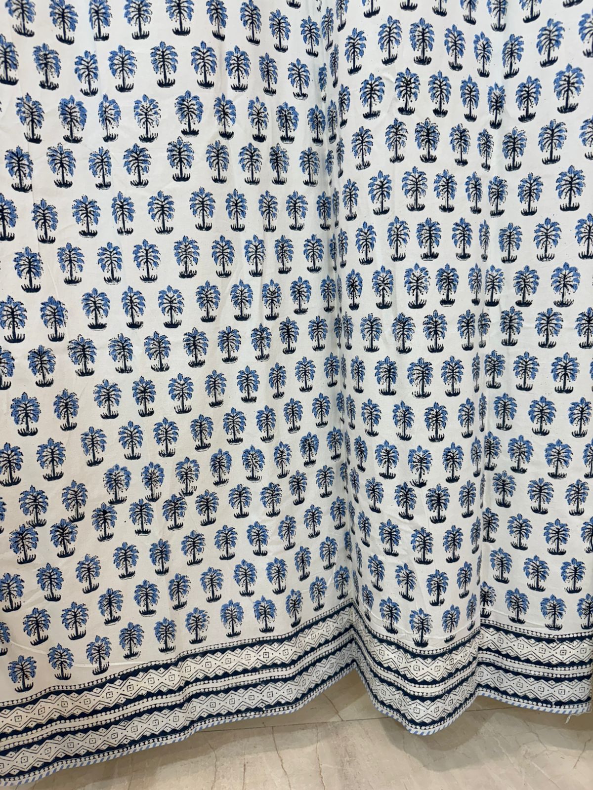 Sapphire Spring Bud Cotton Curtains 7ft Set(2pcs)