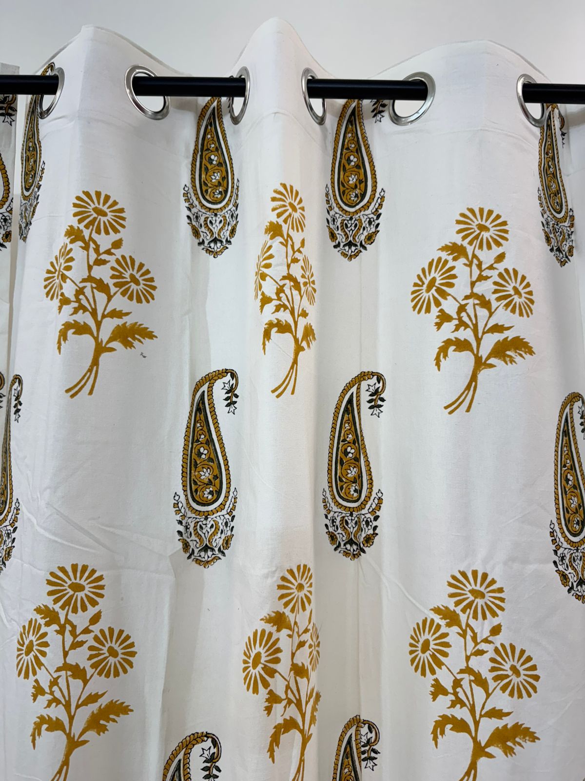 Mustard Boota Paisley Cotton Curtains 7ft Set(2pcs)