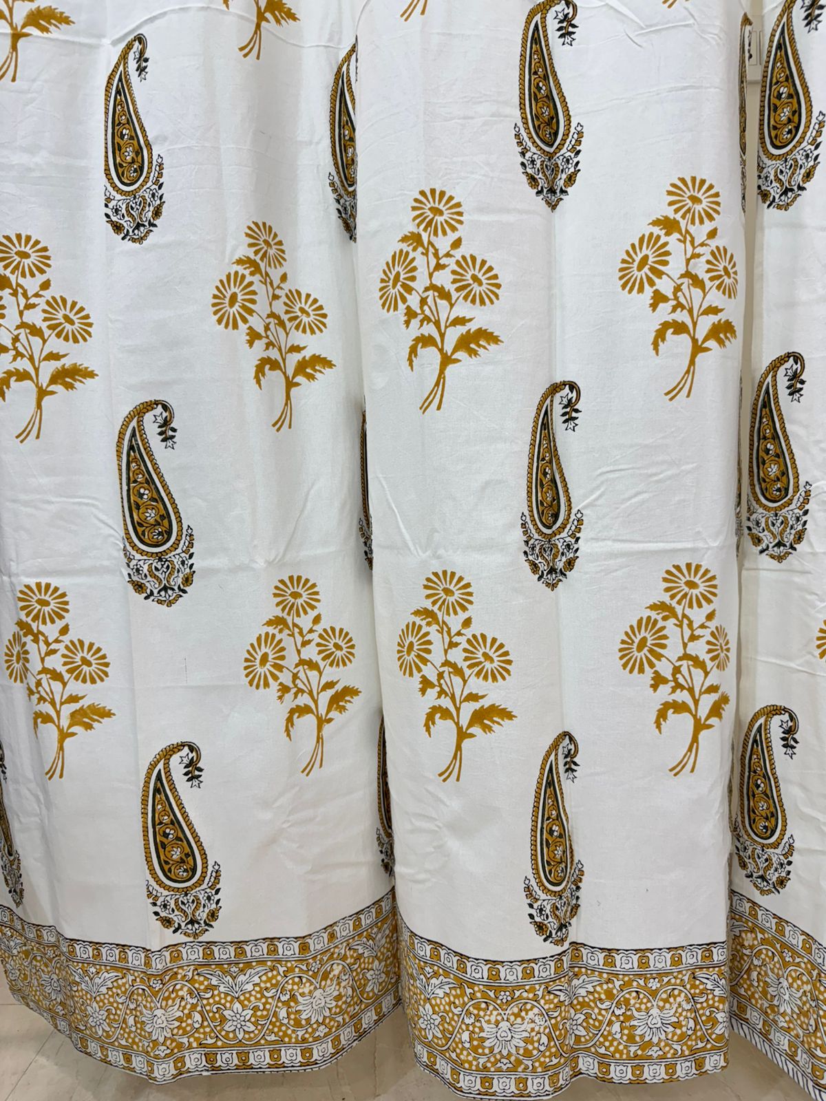Mustard Boota Paisley Cotton Curtains 7ft Set(2pcs)