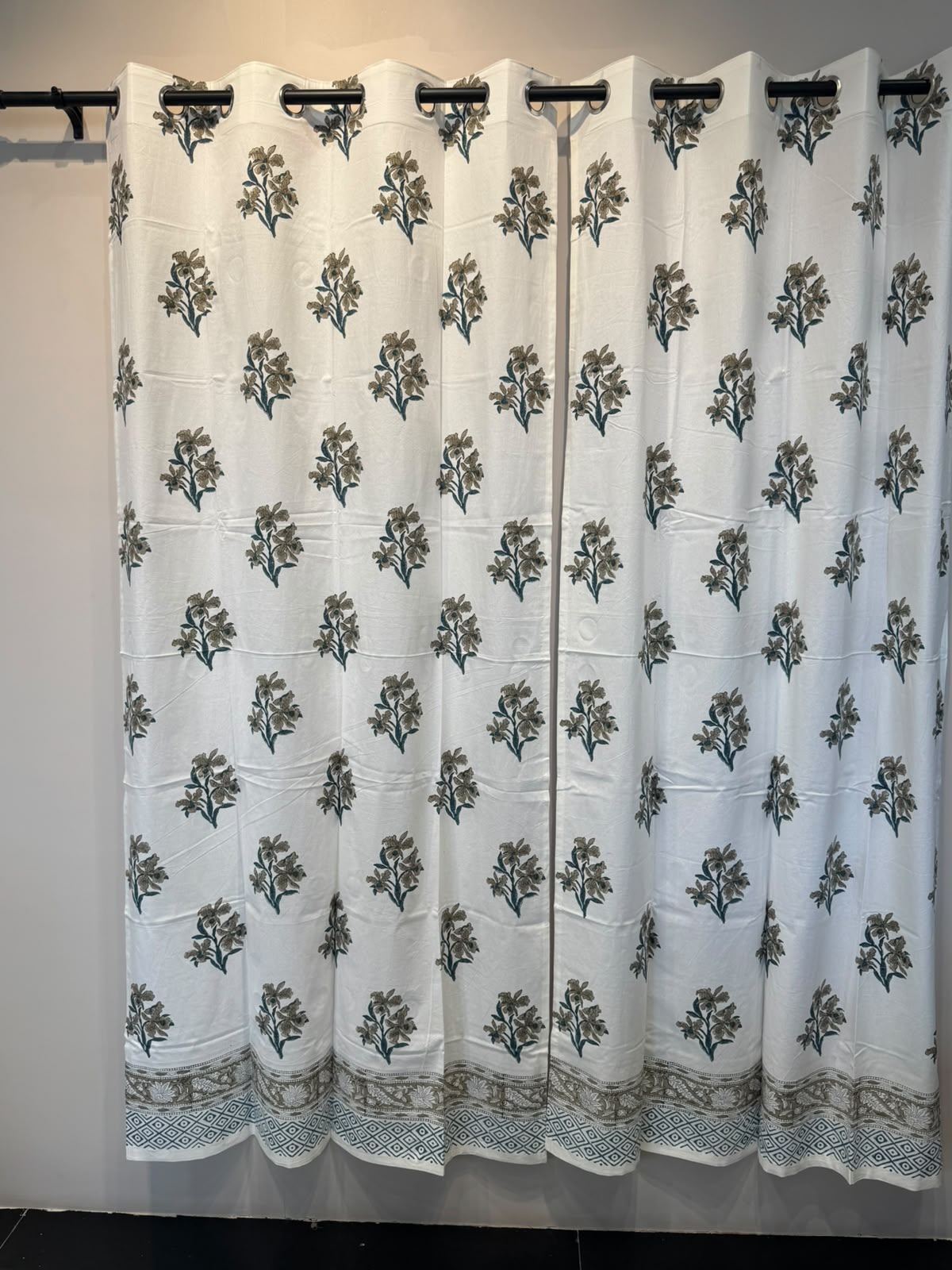 Block Printed Cotton Curtains 7ft Set(2pcs)