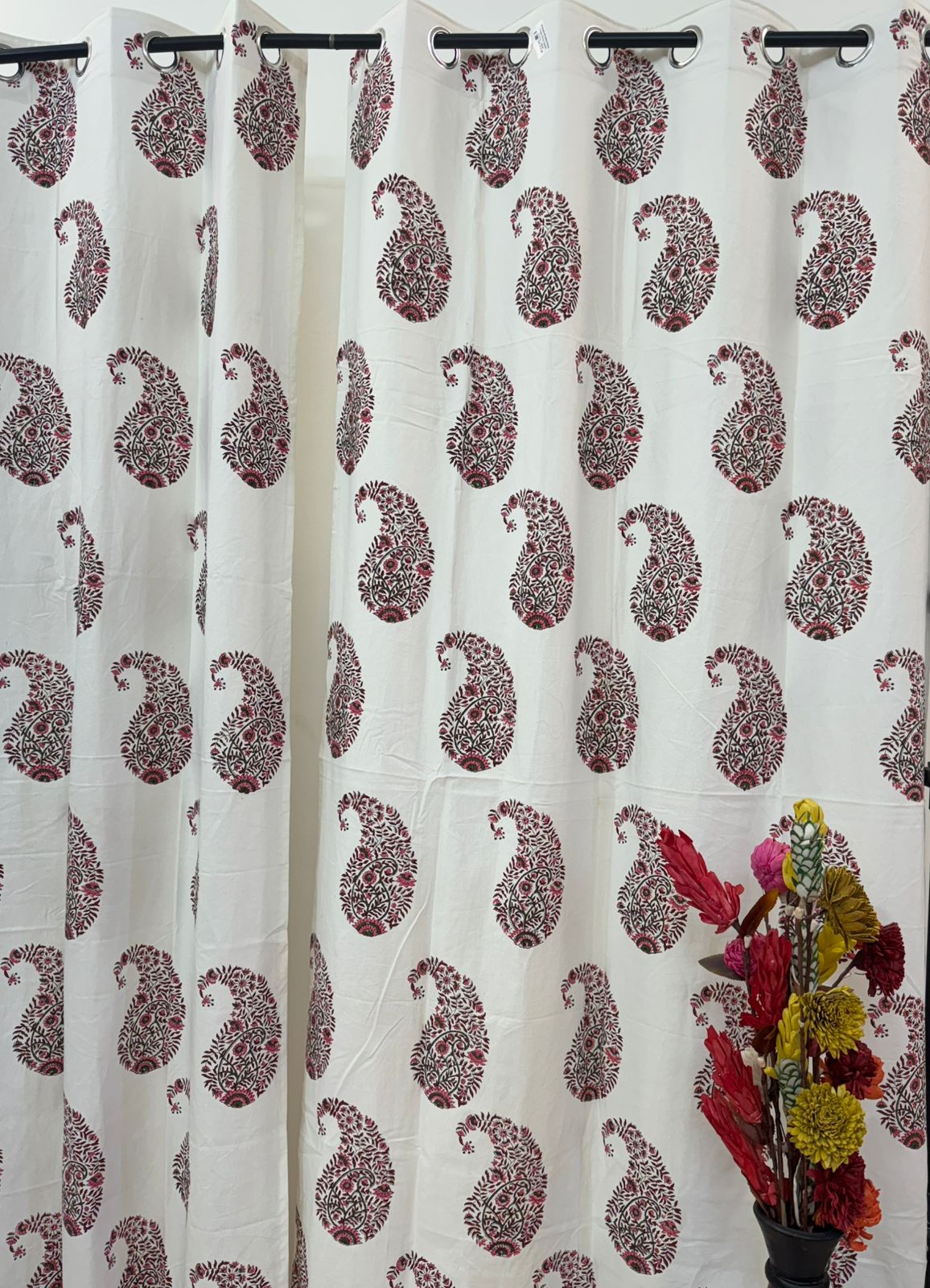 Paisley Petal Cotton Curtains 9ft Set(2pcs)