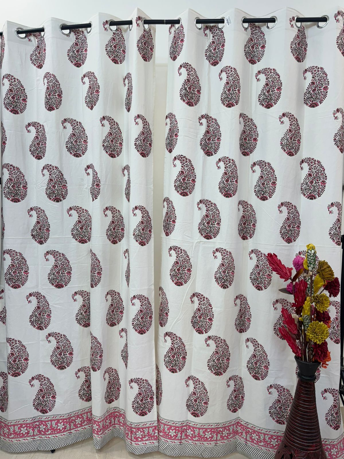Paisley Petal Cotton Curtains 9ft Set(2pcs)