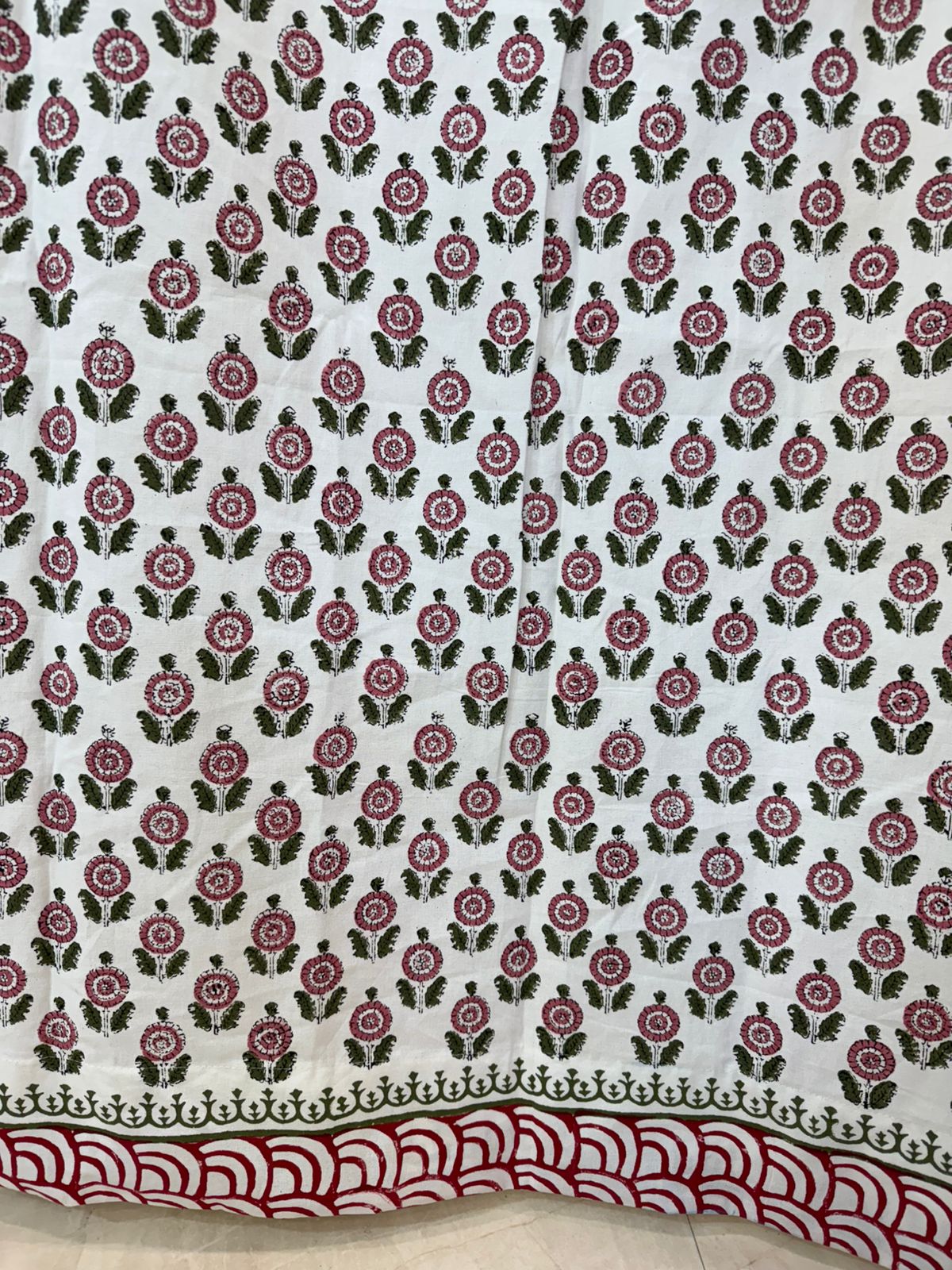 Pink Green Booti Cotton Curtains 9ft Set(2pcs)