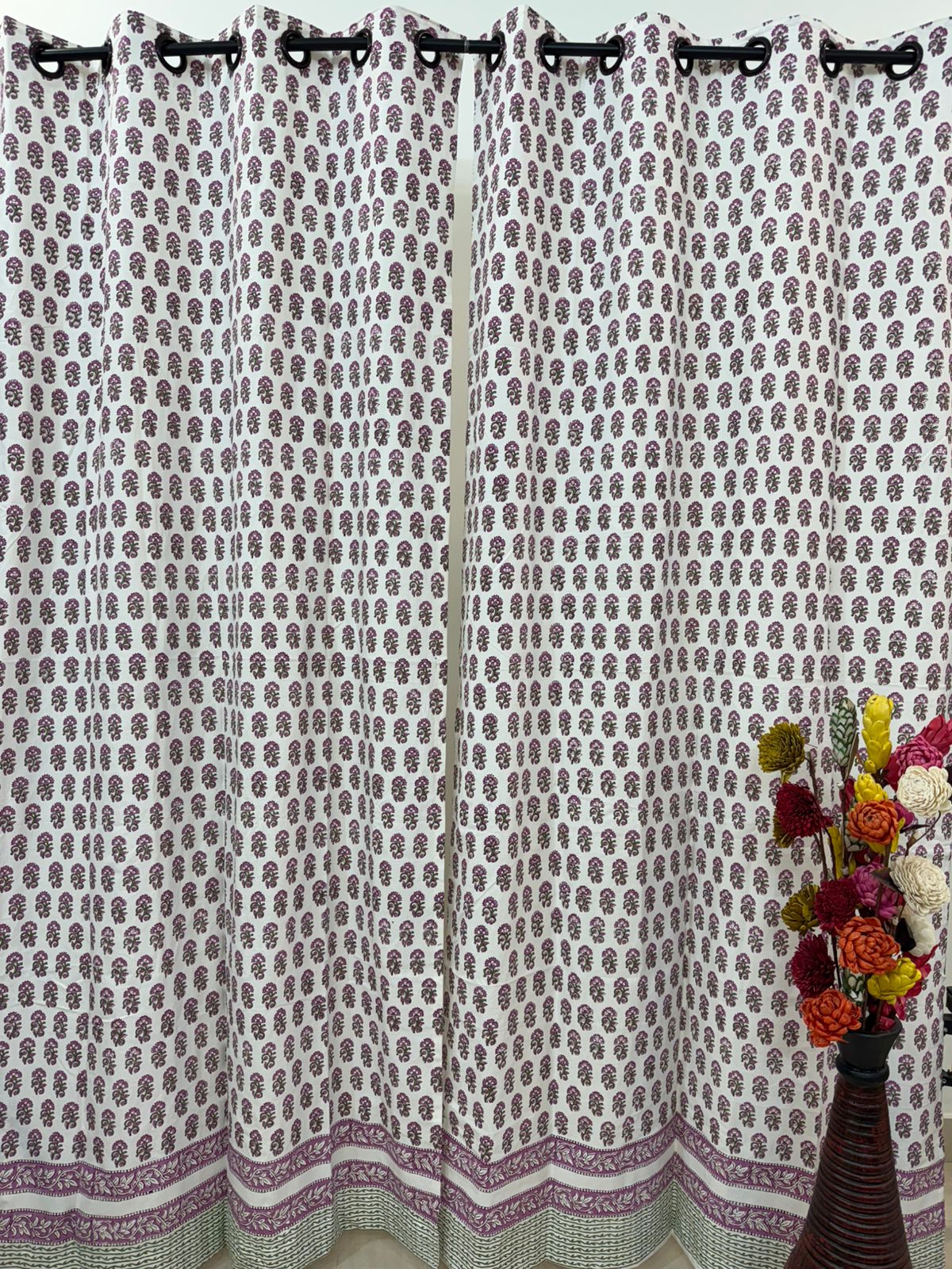 Purple Booti Cotton Curtains 9ft Set(2pcs)
