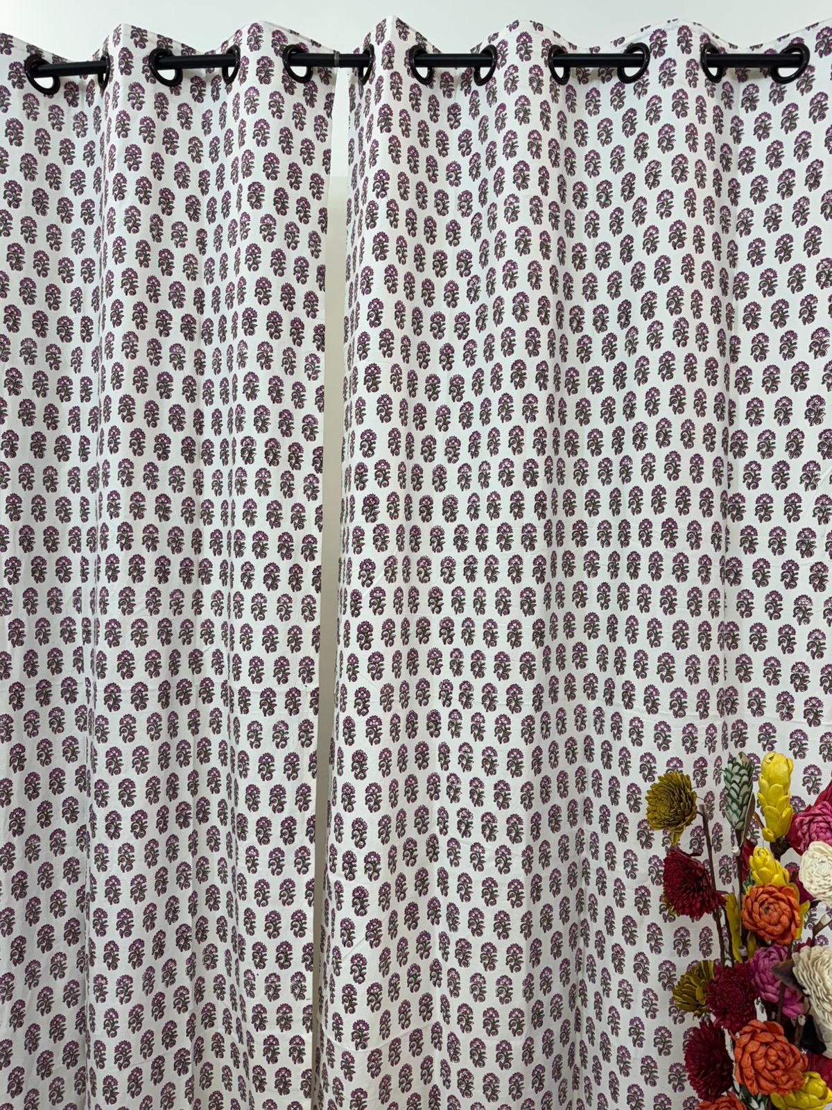Purple Booti Cotton Curtains 9ft Set(2pcs)