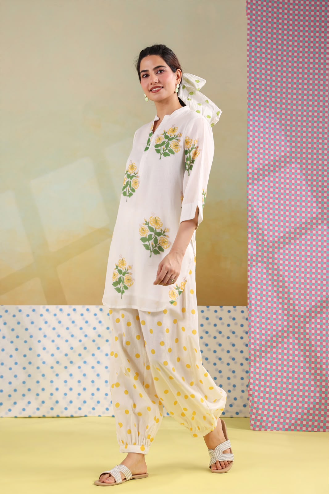 Yellow Boota Harem Pants Mul Cotton Co-ord Set