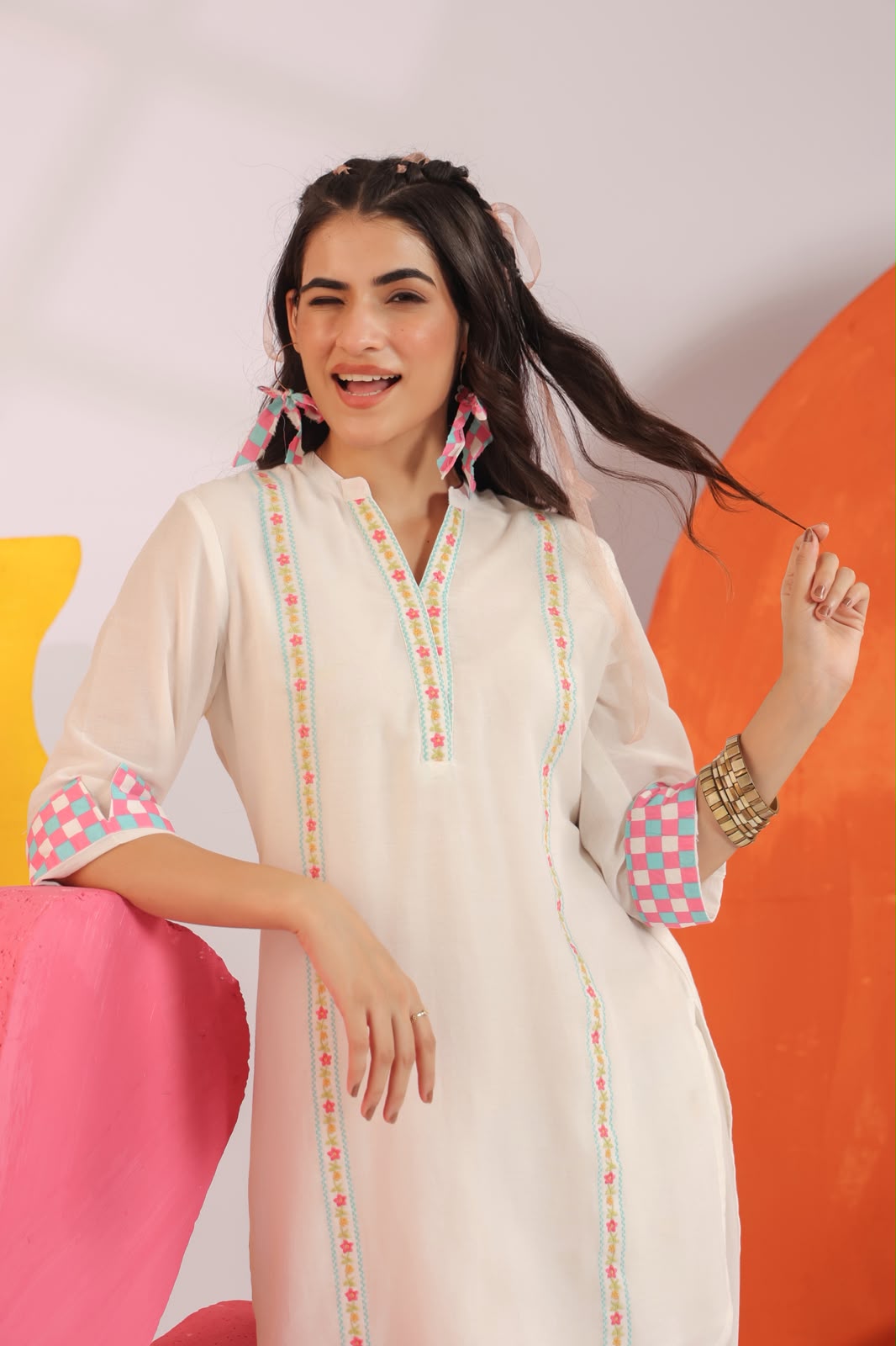 Pink Embroidery Mul Cotton Harem Pants Co-ord Set
