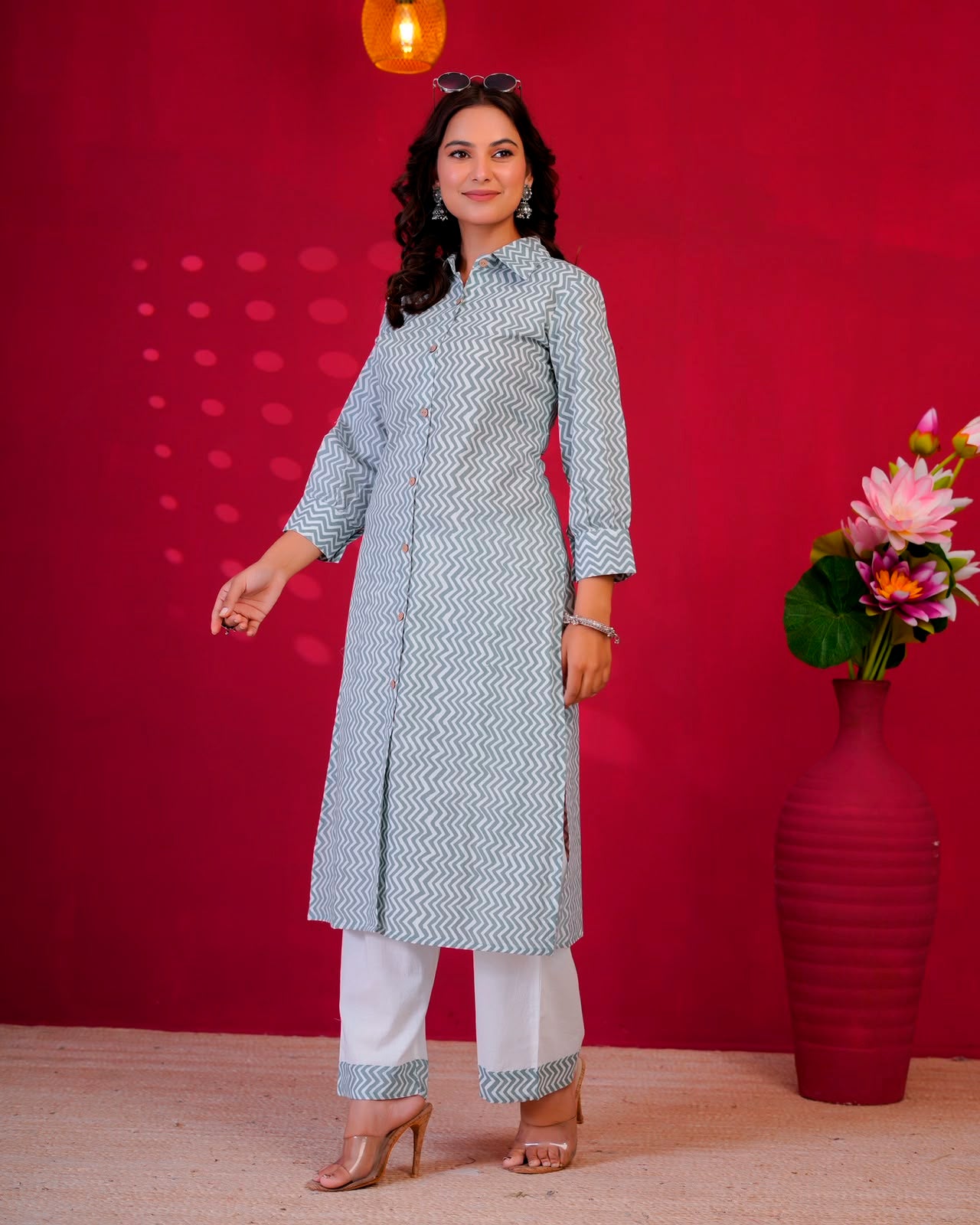 Gray ZigZag Everyday Kurta Coord Set