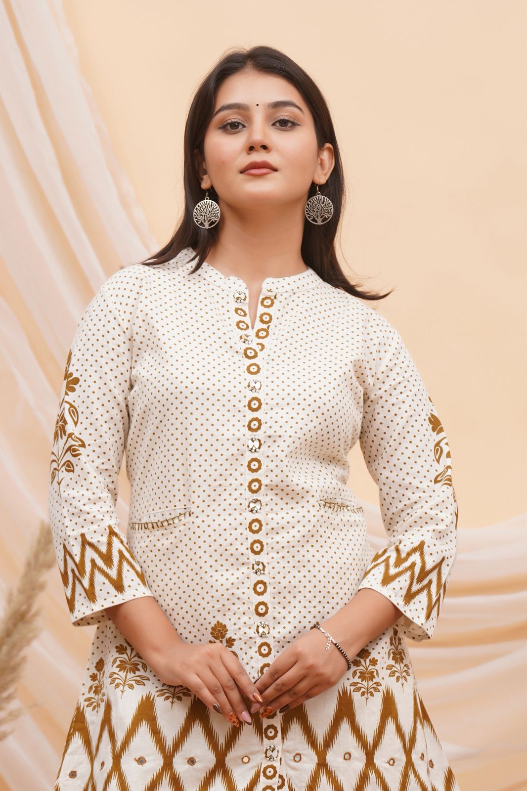 Brown Polka Ikkat Flex Cotton Co-ord Set