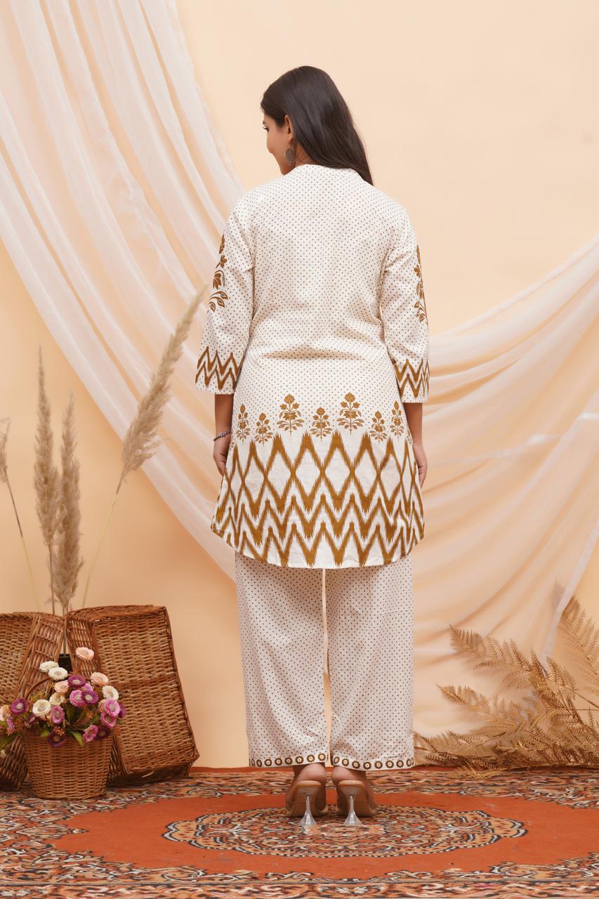 Brown Polka Ikkat Flex Cotton Co-ord Set