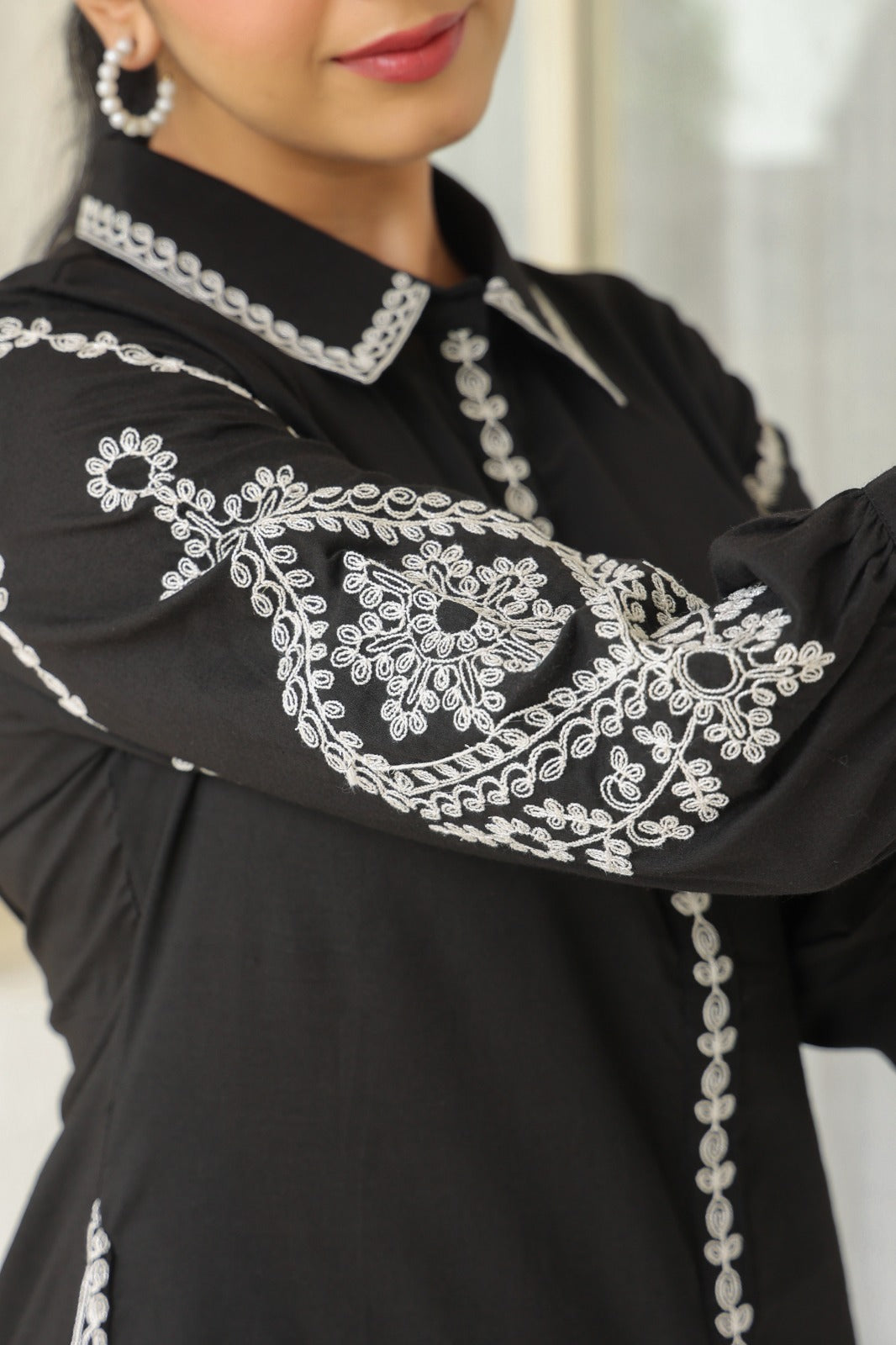 Black Petals Embroidery Cotton Co-ord Set