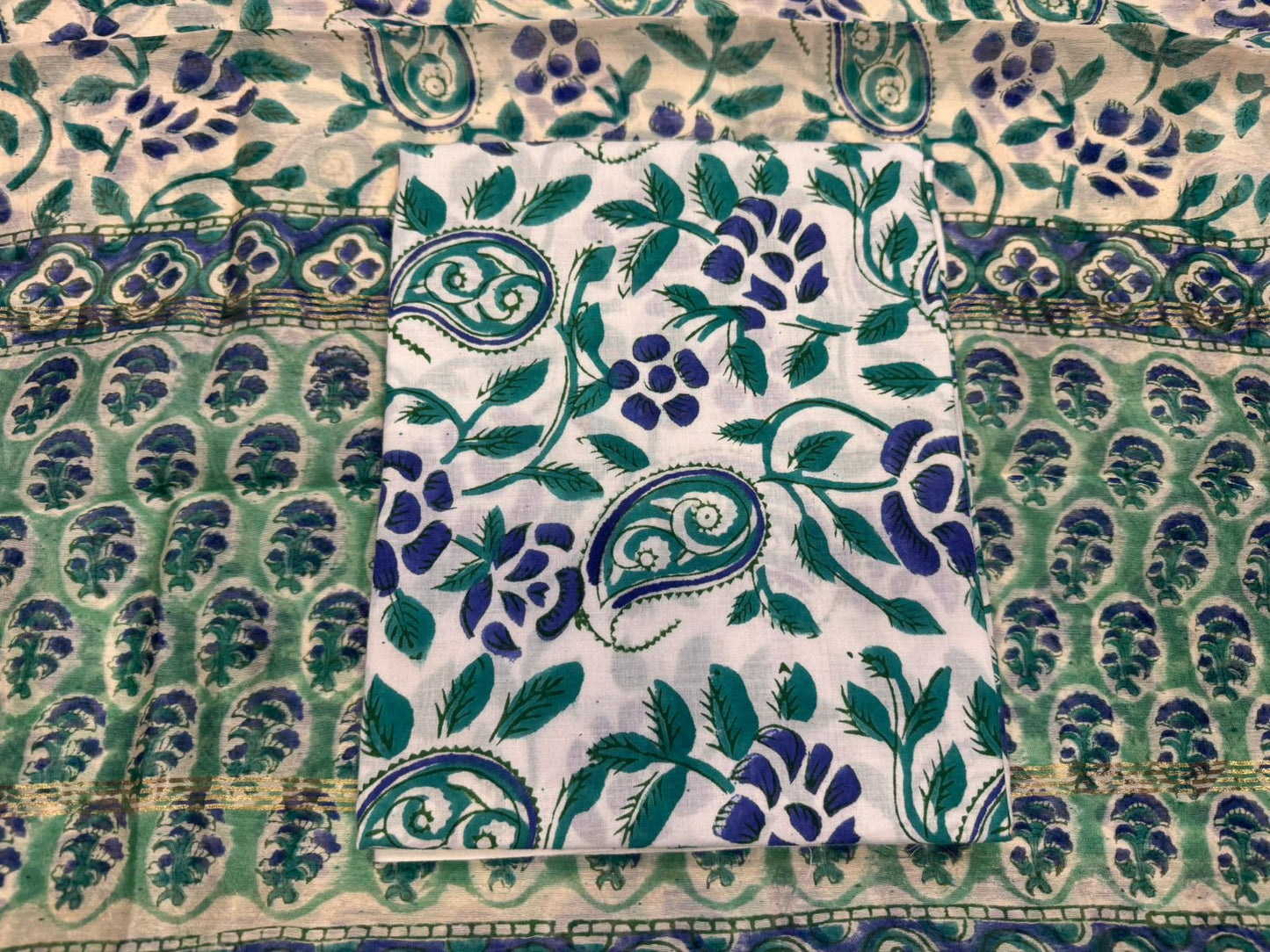 hand block printed chanderi silk suit