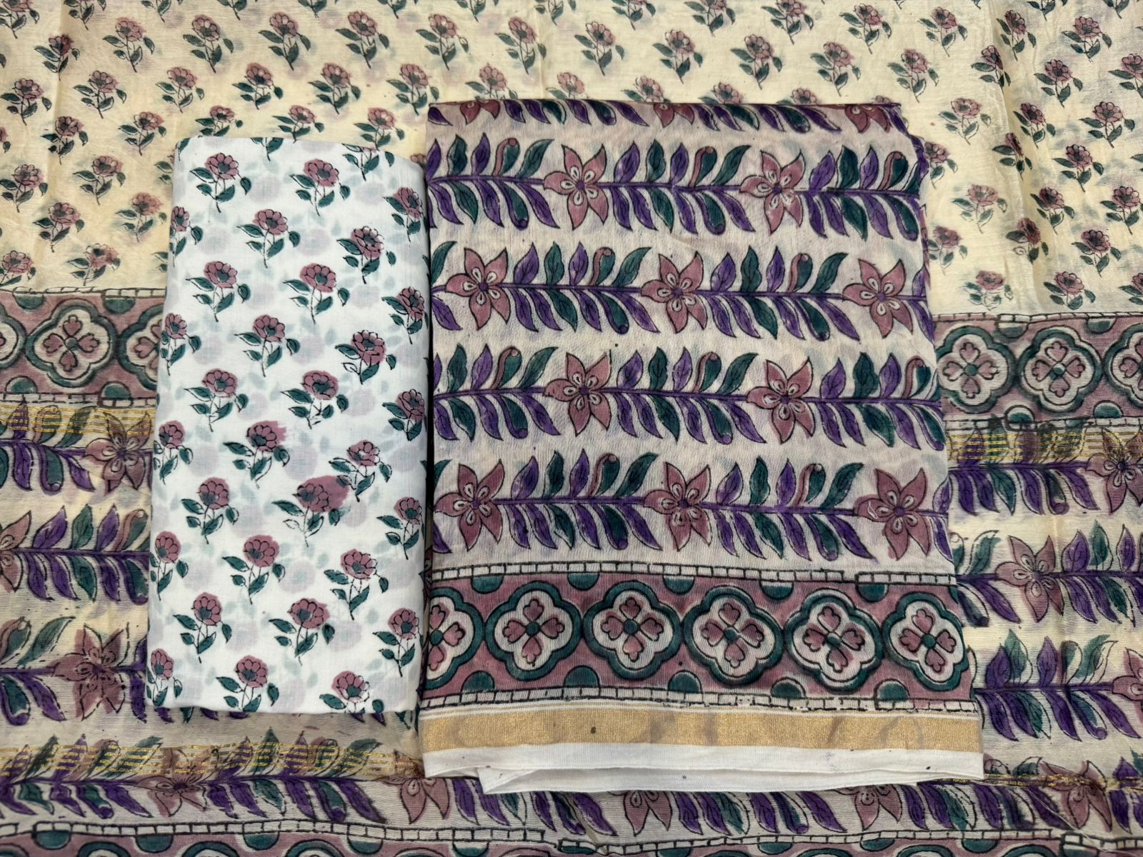 hand block printed chanderi silk suit