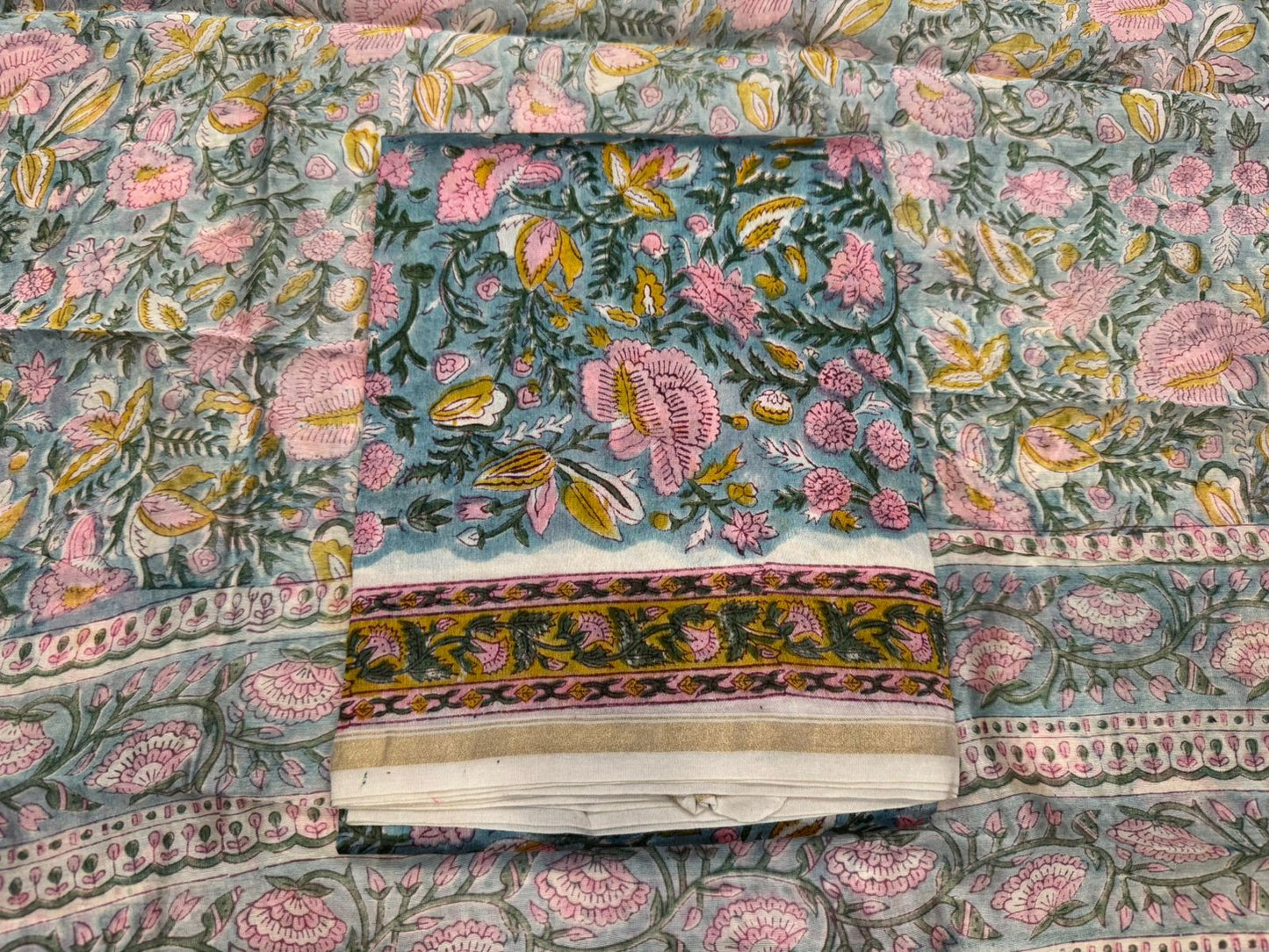 hand block printed chanderi silk suit