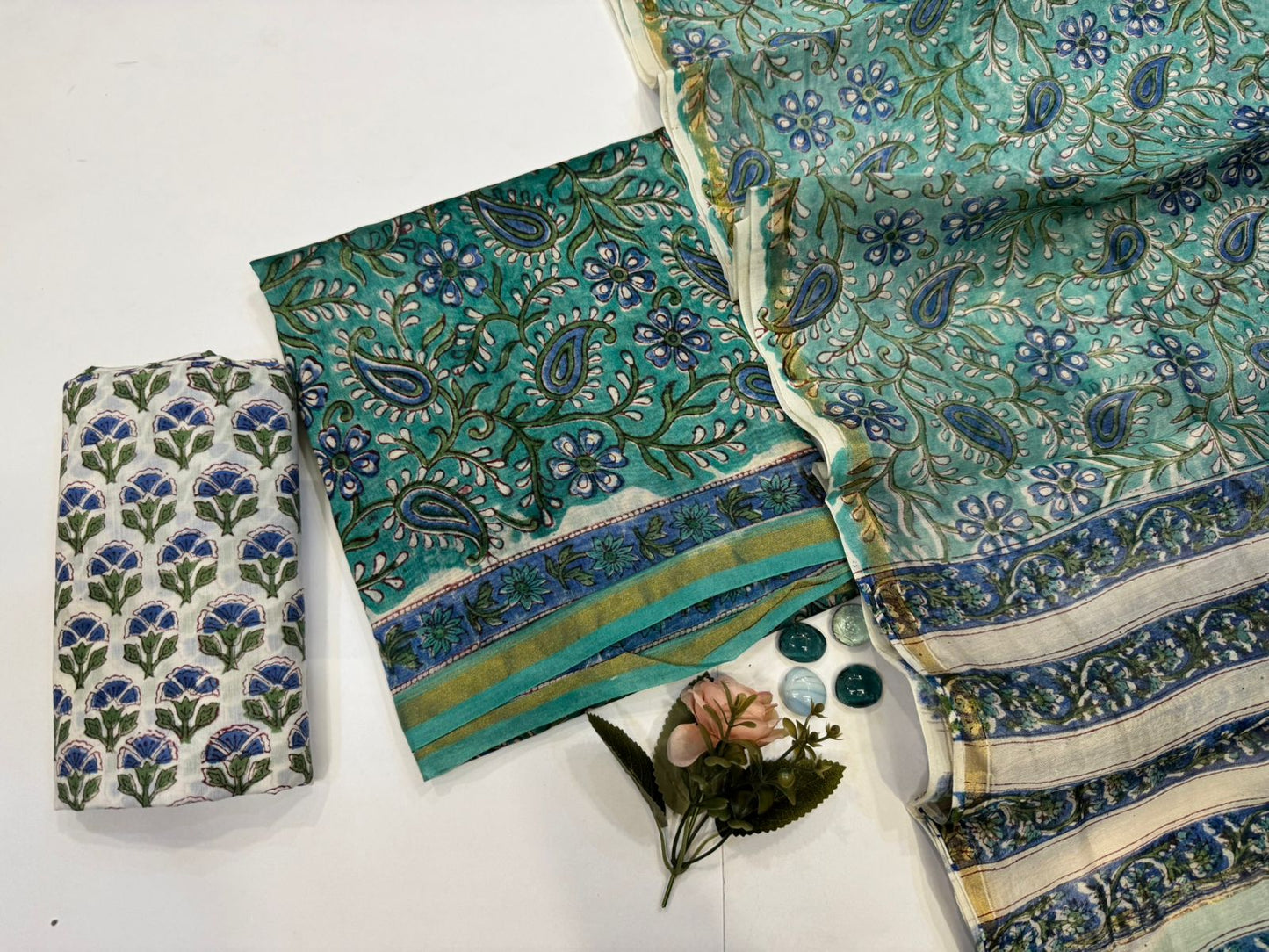 hand block printed chanderi silk suit