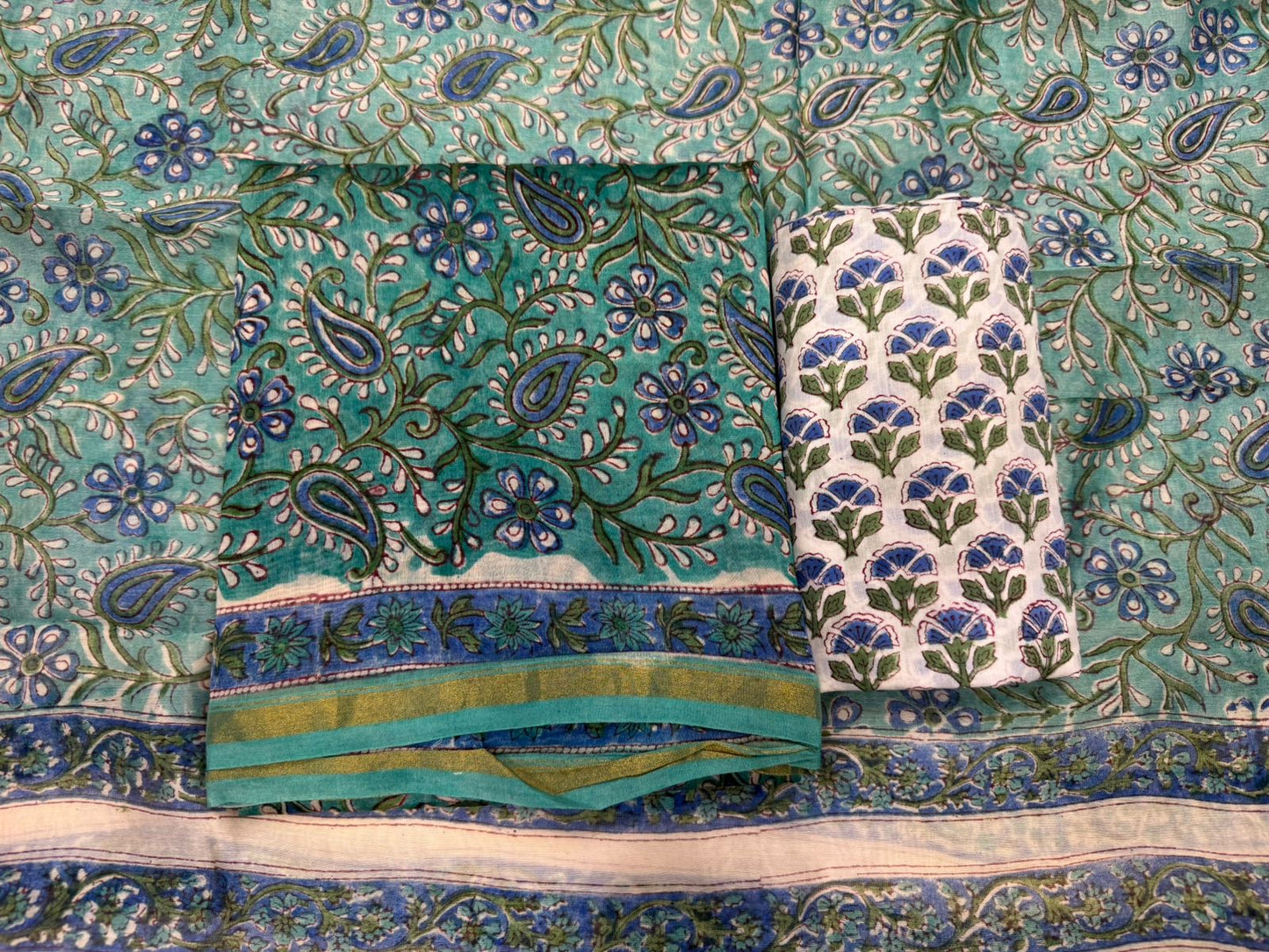 hand block printed chanderi silk suit