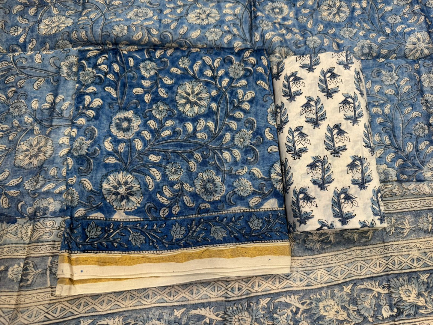 hand block printed chanderi silk suit