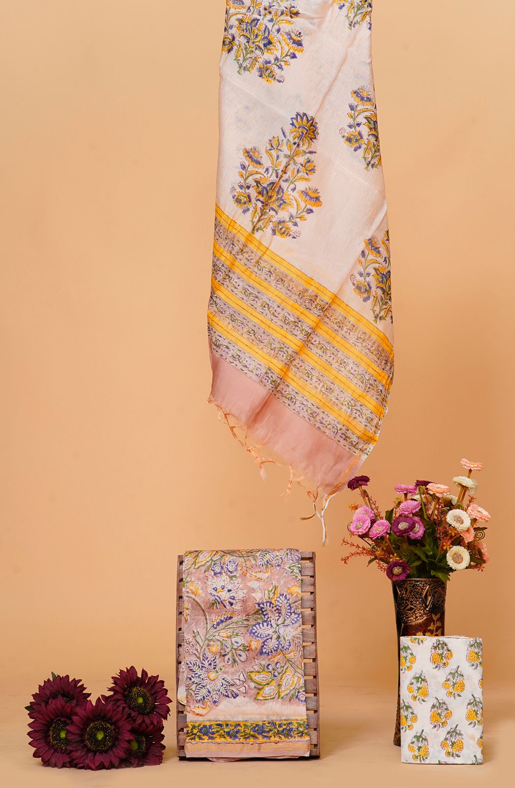 hand block printed chanderi silk suit