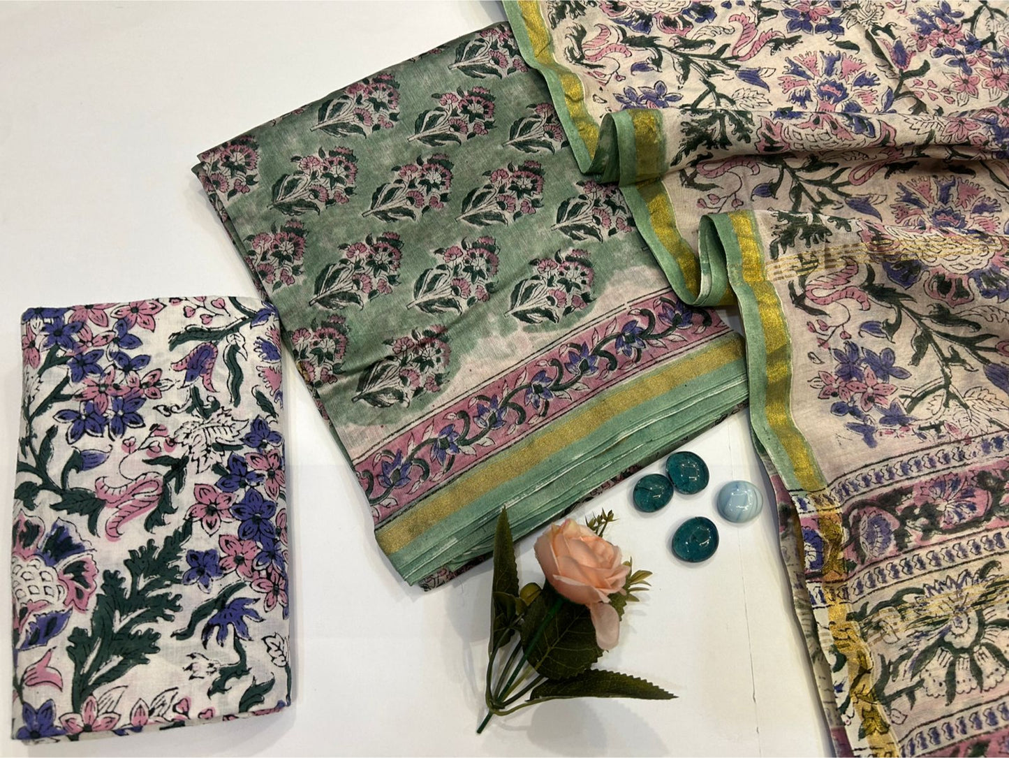 hand block printed chanderi silk suit