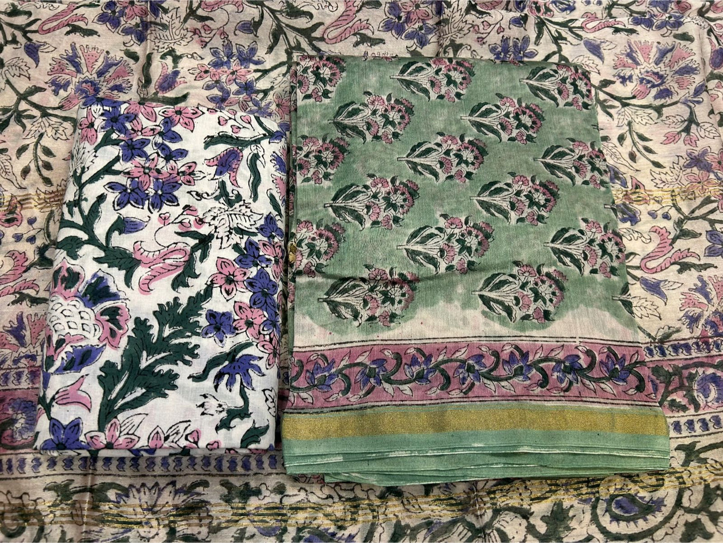hand block printed chanderi silk suit