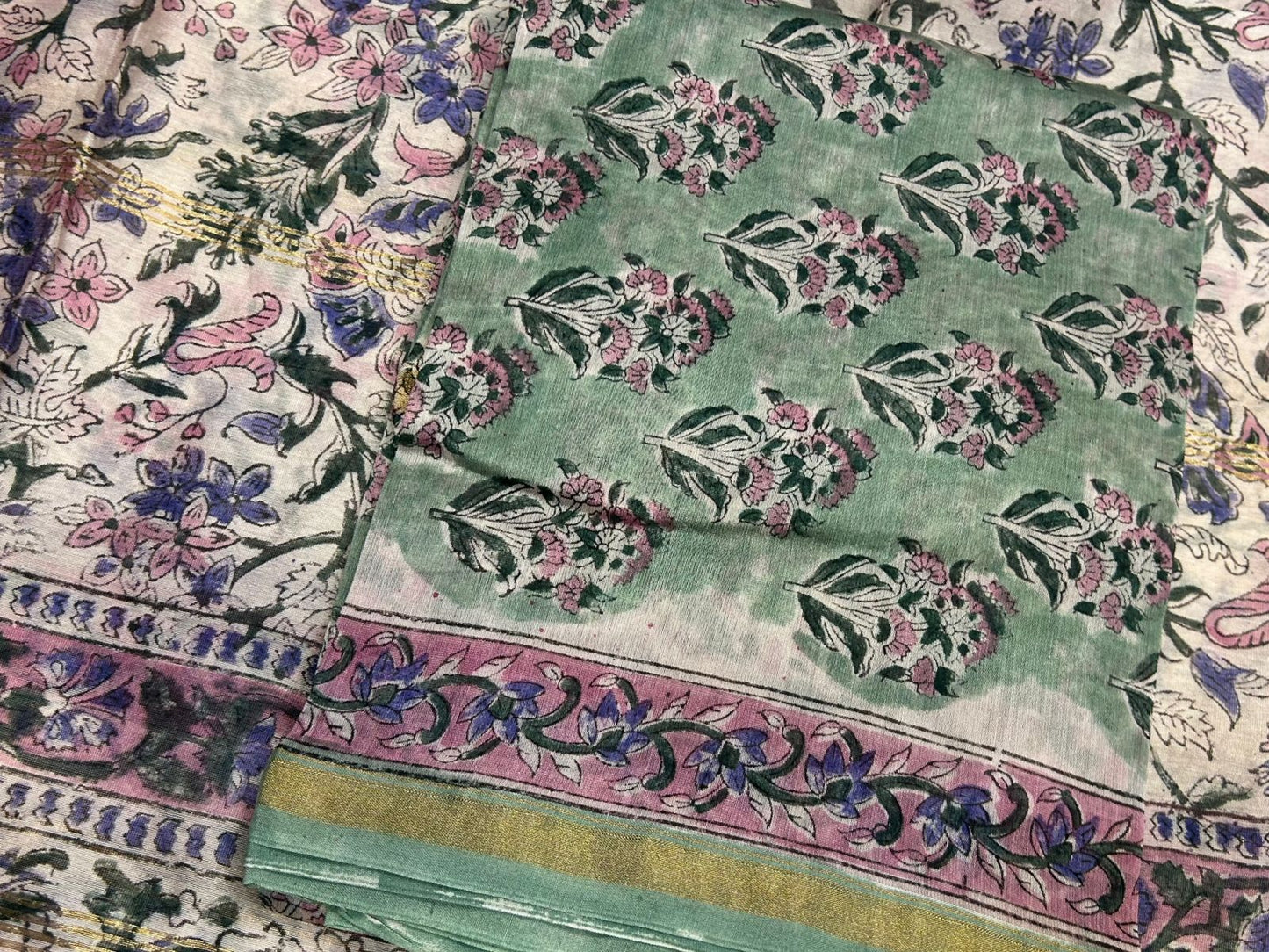 hand block printed chanderi silk suit