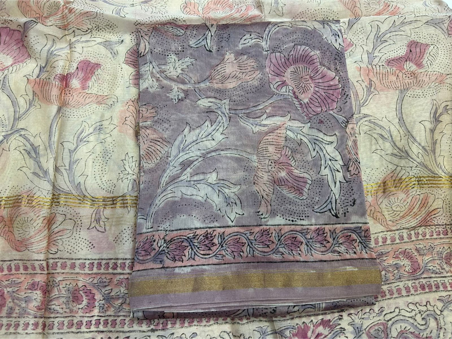 hand block printed chanderi silk suit