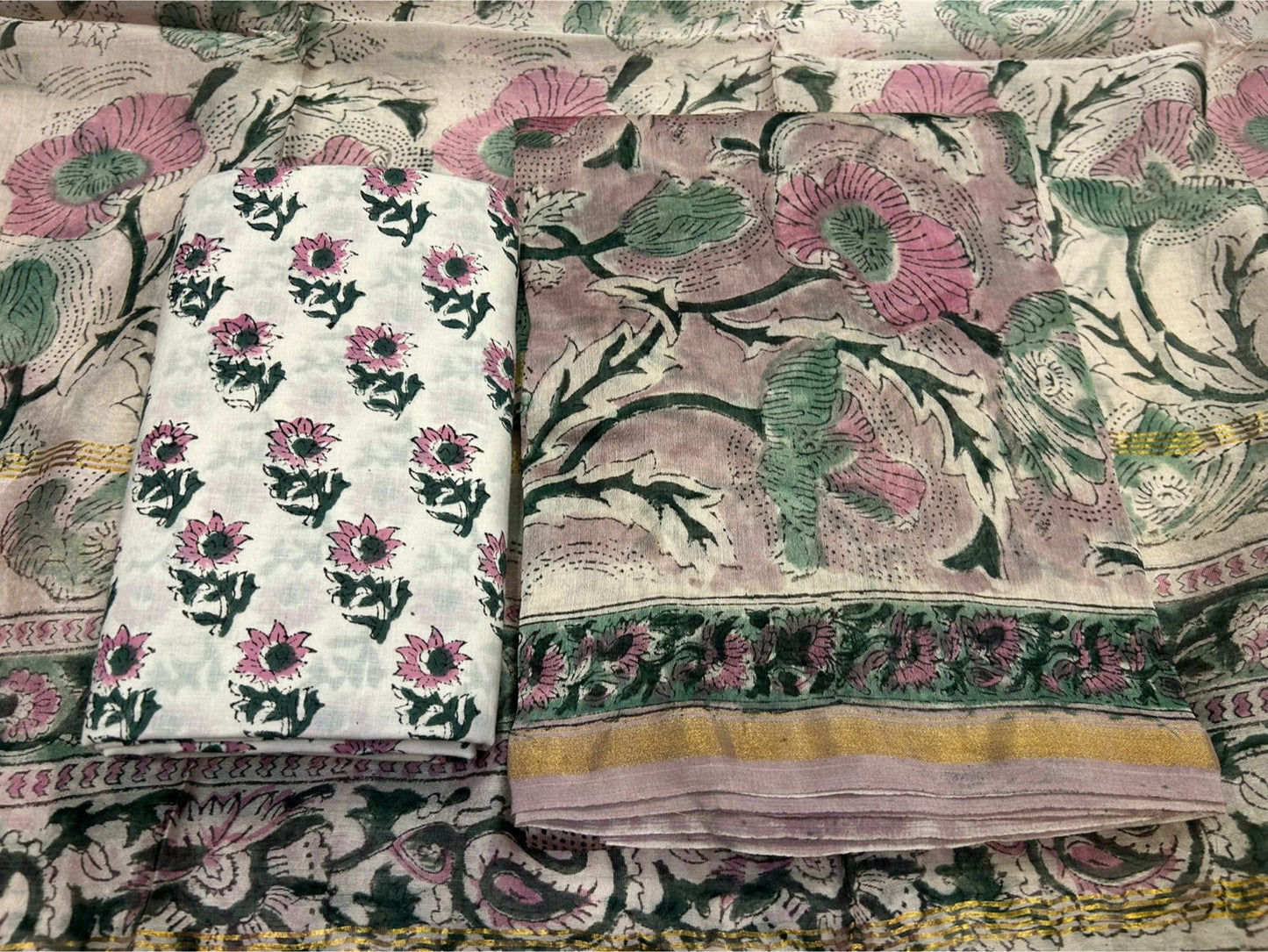 hand block printed chanderi silk suit