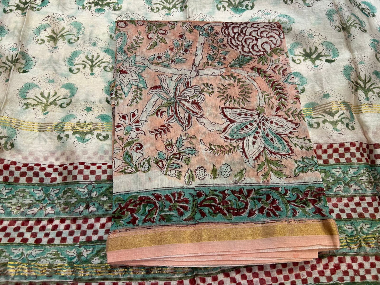 hand block printed chanderi silk suit
