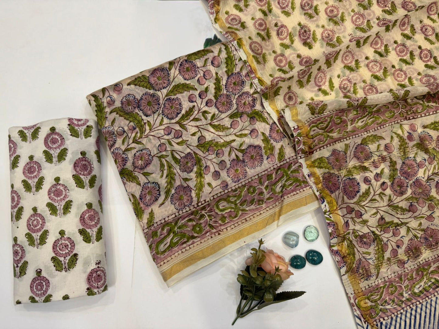 hand block printed chanderi silk suit