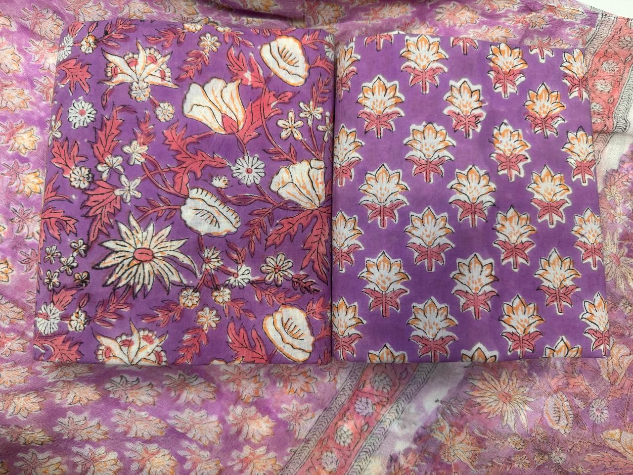 hand block printed chiffon dupatta suit