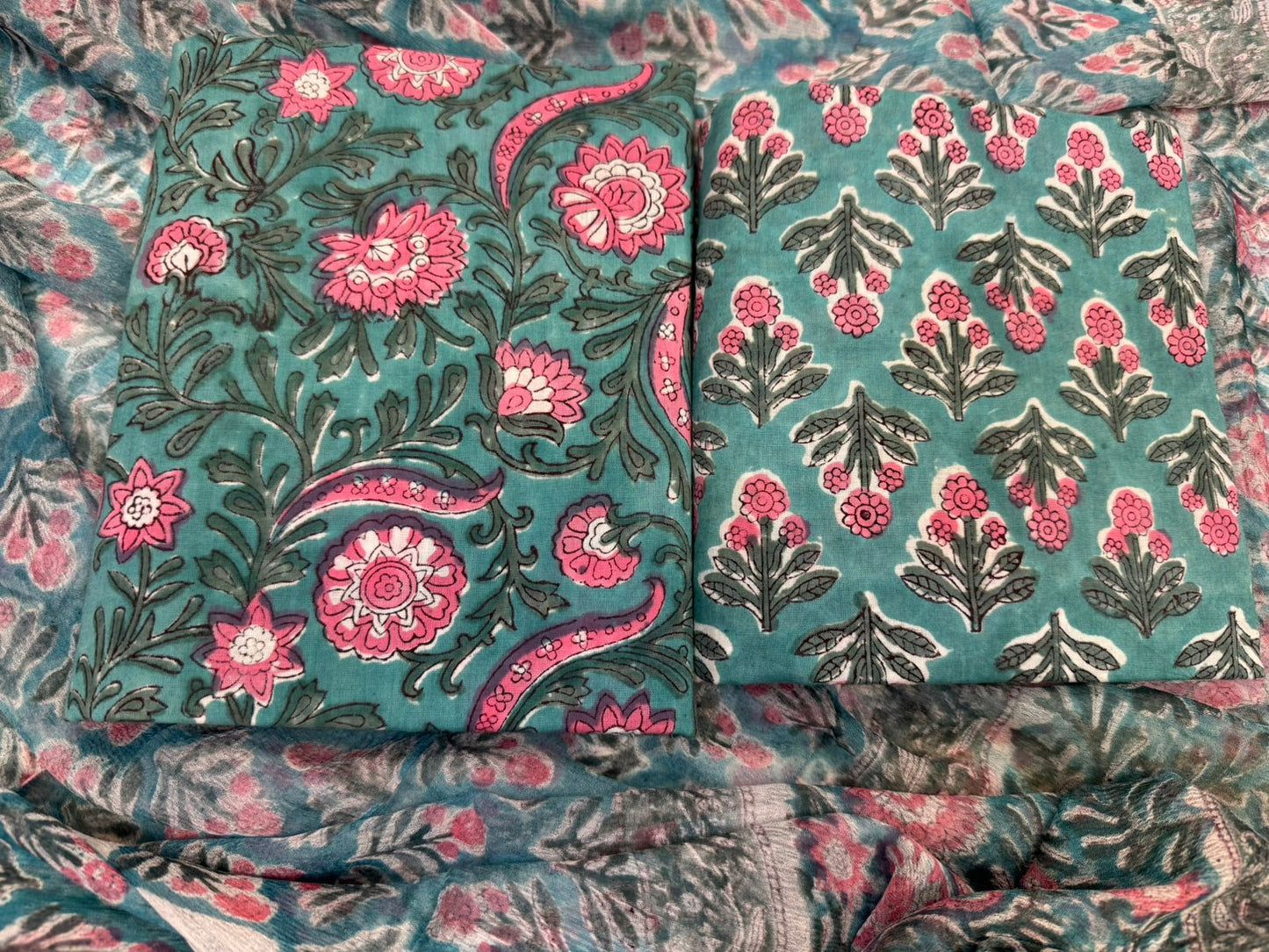hand block printed chiffon dupatta suit