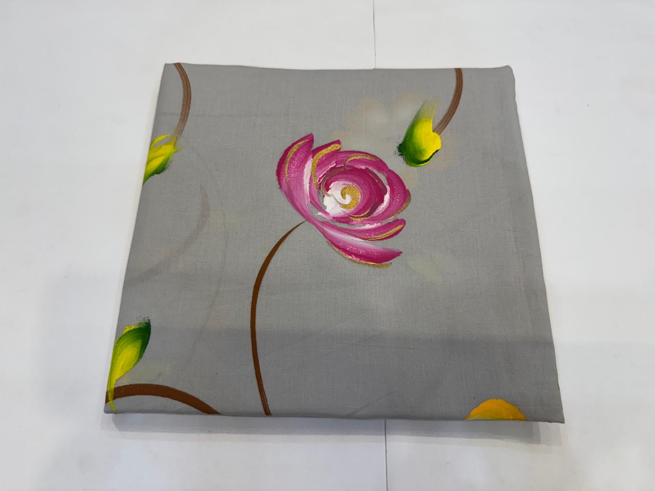 Hand Brush Painted Cotton Suit with Chiffon Duppata