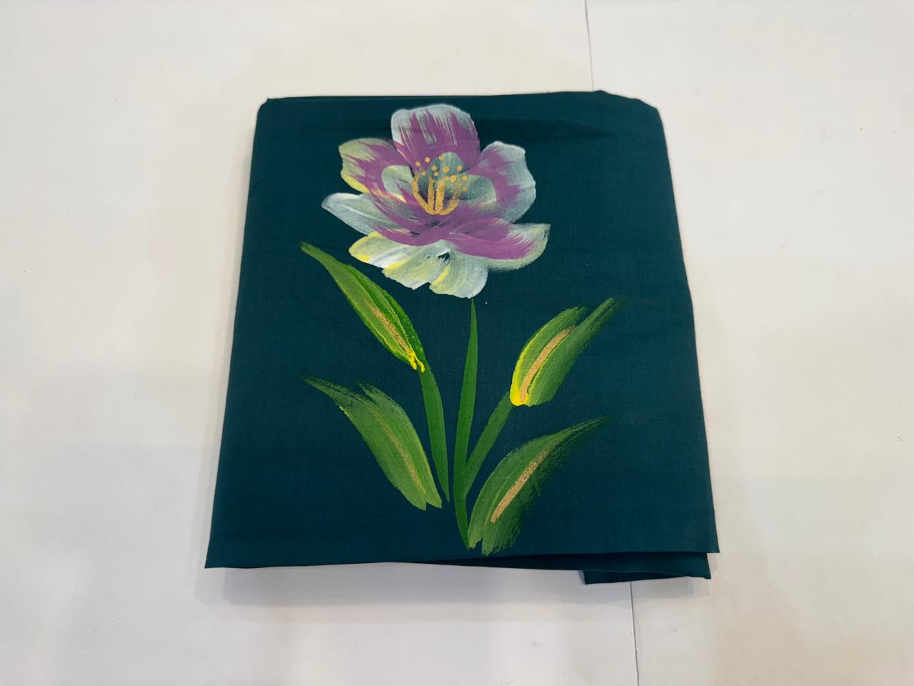 Hand Brush Painted Cotton Suit with Chiffon Duppata