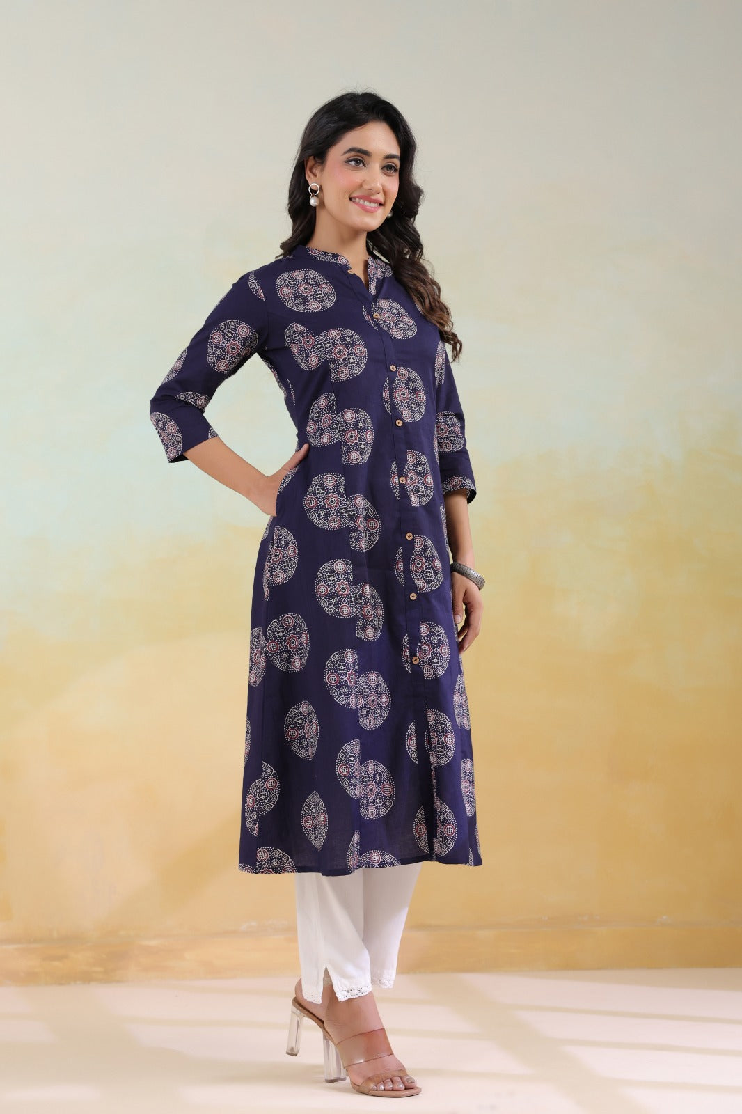 Blue Mandala A-line Cotton Kurti