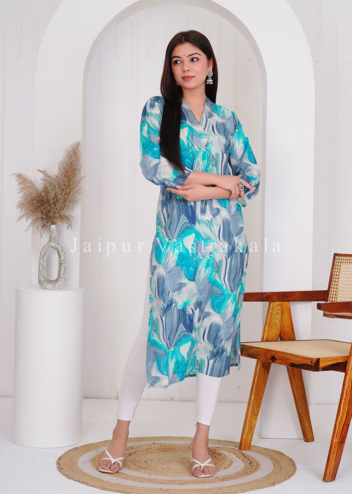 Blue Marble Cotton Kurti