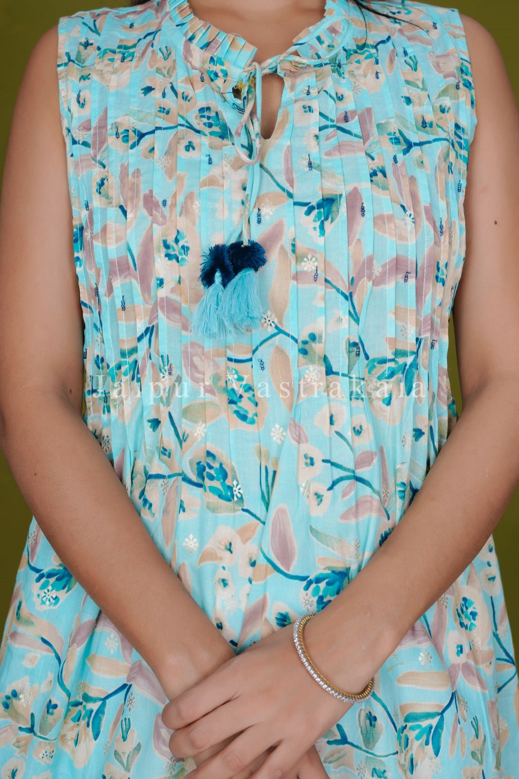 Aqua Canopy Sleeveless Cotton A-line Kurti