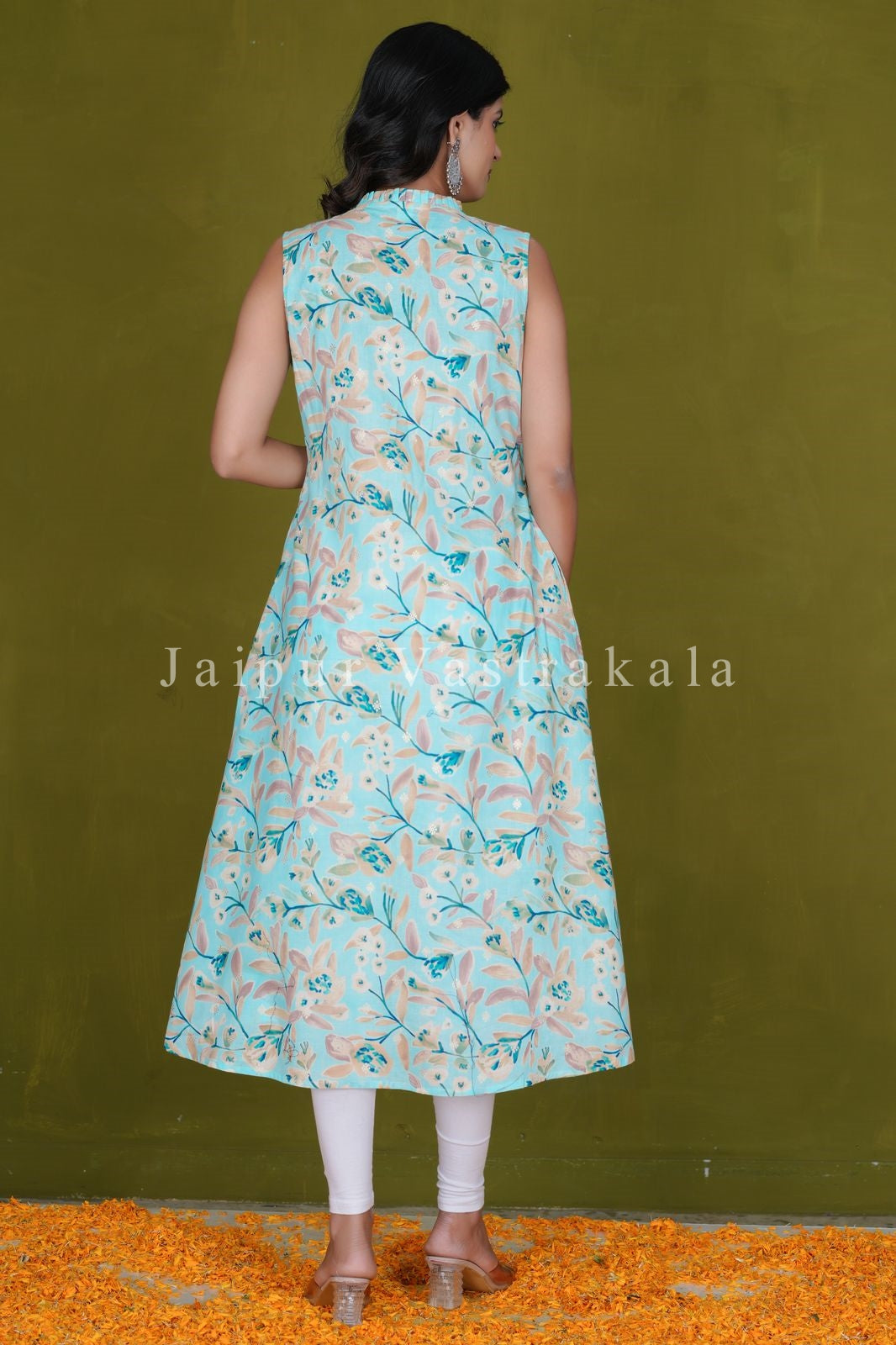 Aqua Canopy Sleeveless Cotton A-line Kurti